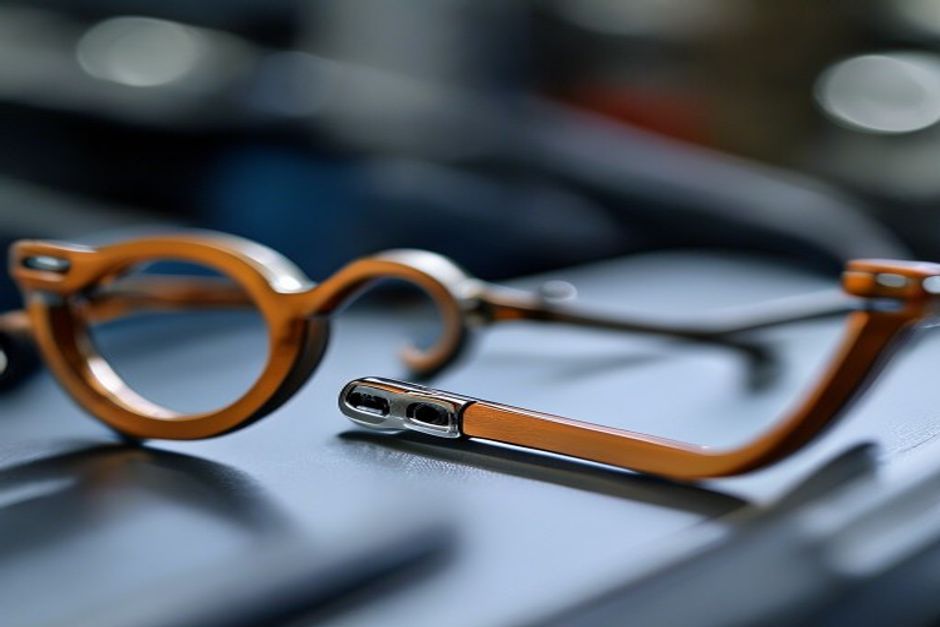 Eyewear frame spring hinge quality inspection — precision optical manufacturing workshop