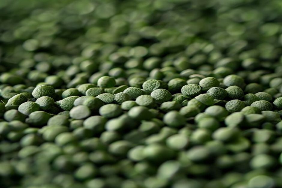 Close-up of controlled-release fertilizer pellets with polymer coating for agriculture applications