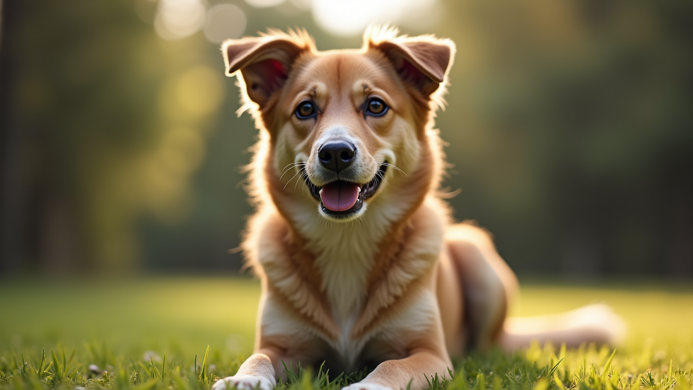 Eye-level view of a dog sitting attentively during training