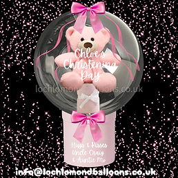 Pink teddy bear in Christening Day balloon personalised Bobo Bubble Balloon Gifts.