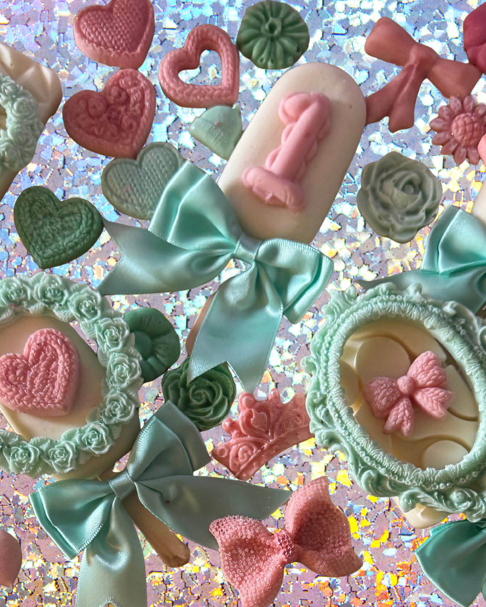 1st Bierthday sage and pink themed cake pops