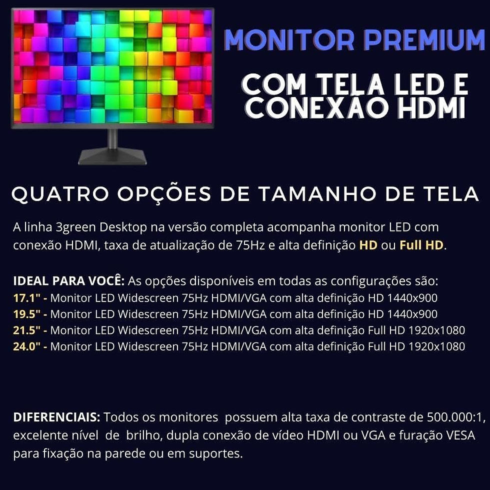 Miniatura: Computador Completo 3green Desktop Intel Core i5 16GB Monitor 21.5" Full HD HDMI