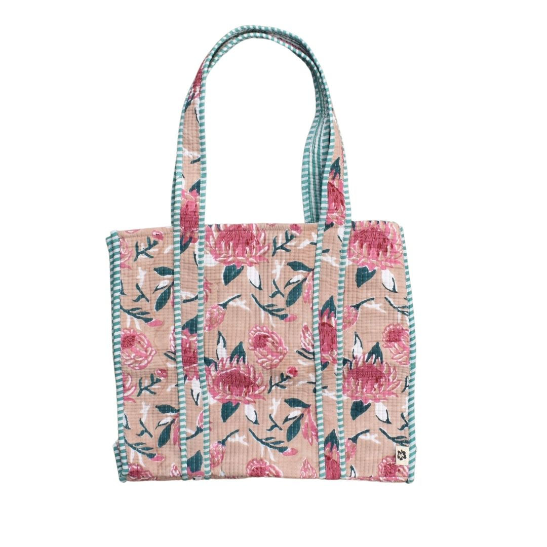 Nude Protea Quilted Tote Bag
