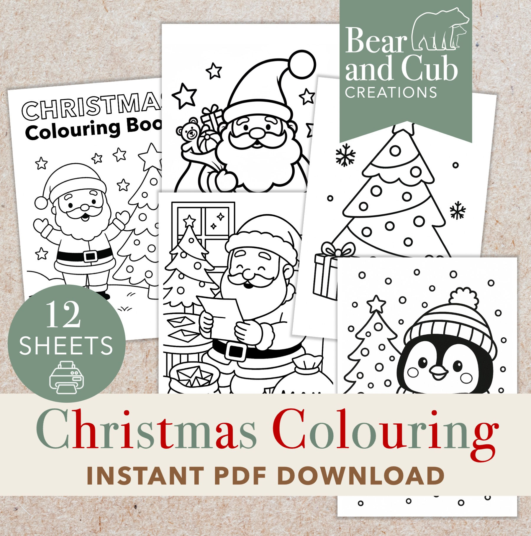 Christmas Colouring In Book | 12 Page Digital Download