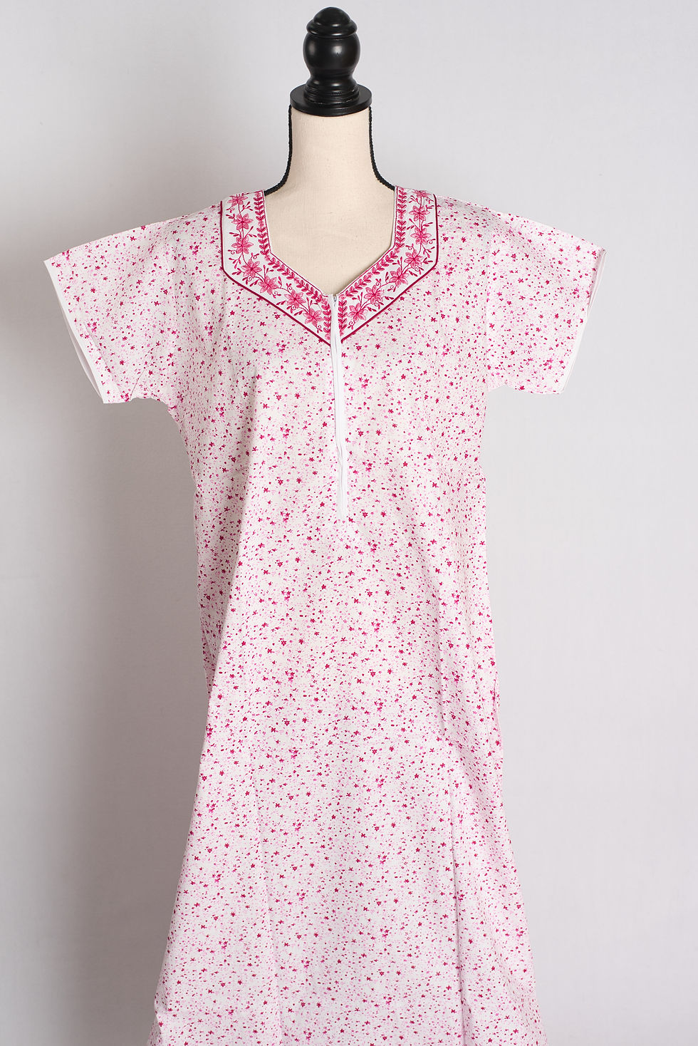 White and Pink Printed Pure Cotton Nightwear in Regular Size