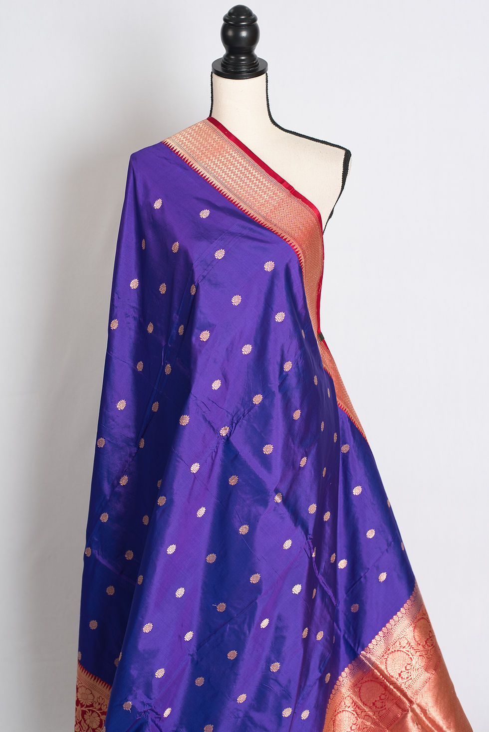 Thumbnail: Devangana : Silk Mark Certified Blue and Red Katan Banarasi Silk Saree
