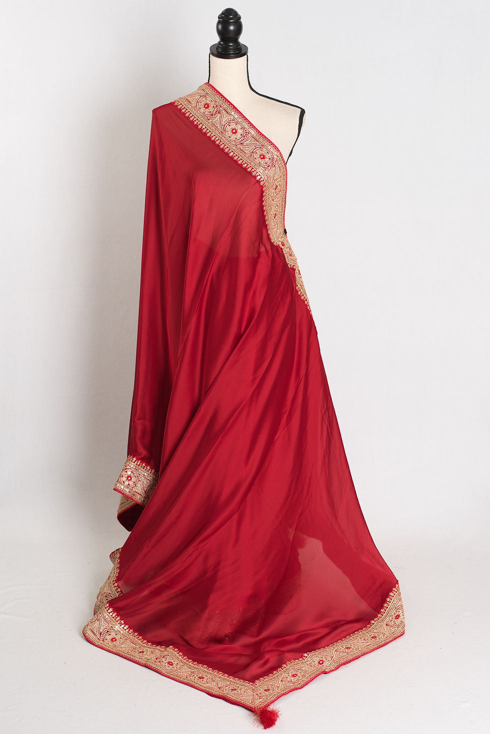 Noor : Dark Red Patch Border Designer Satin Silk Partywear Saree