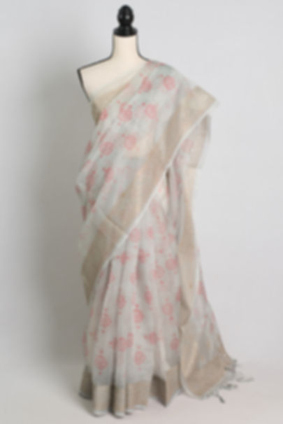 Grey Semi Organza Bandhani Saree with Zari Thread Embroidery Border