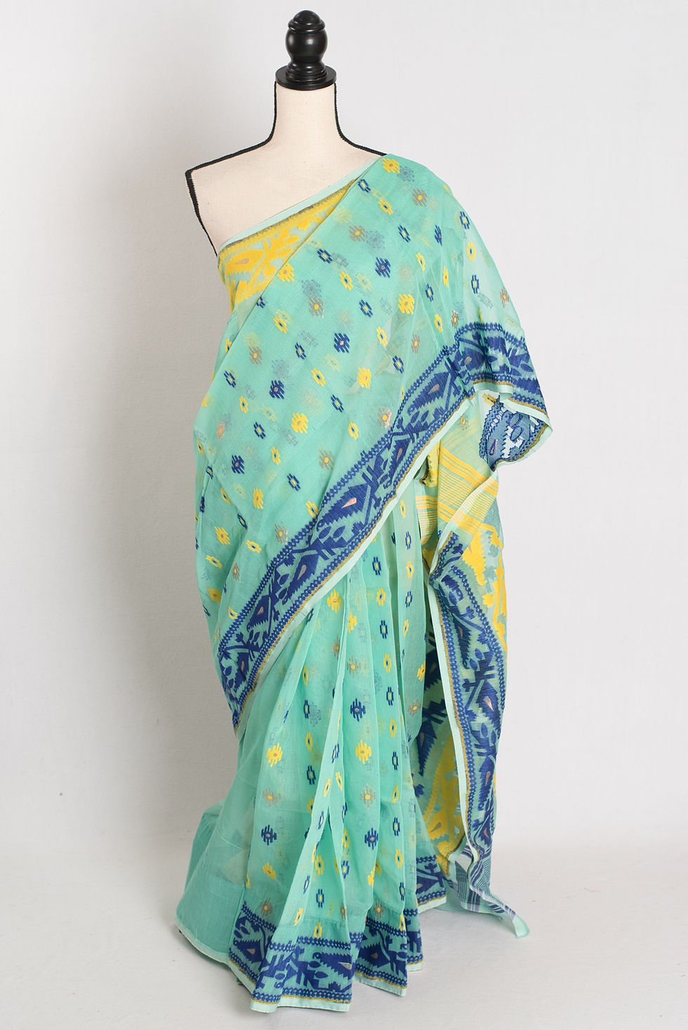 Subhra : Sea Green Blended Soft Cotton Jamdani Bengali Saree in Sea Green