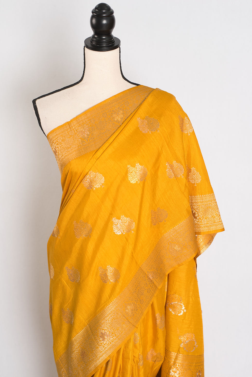 Thumbnail: Roshni: Yellow & Gold Semi Tussar Banarasi Silk Saree | Budget-Friendly