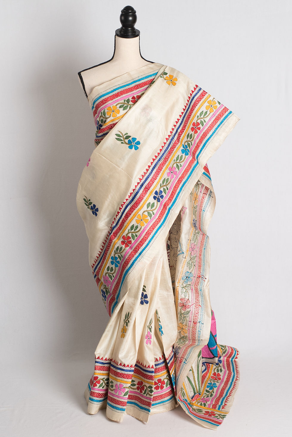 Bidushi - Hand Embroidered Tussar Silk Kantha Saree