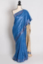 Serene Sky -  Blue Staple Tussar Silk Saree with Gicha Tussar Pallu