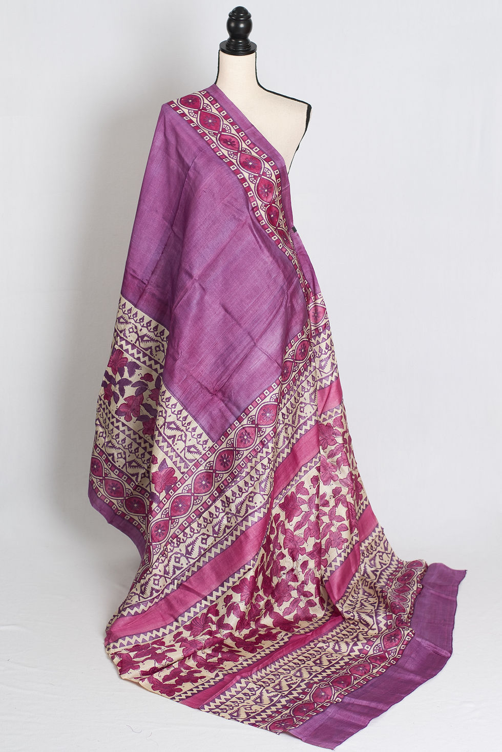 Girija : Premium Quality Hand Block Printed Lavender Tussar Silk Saree
