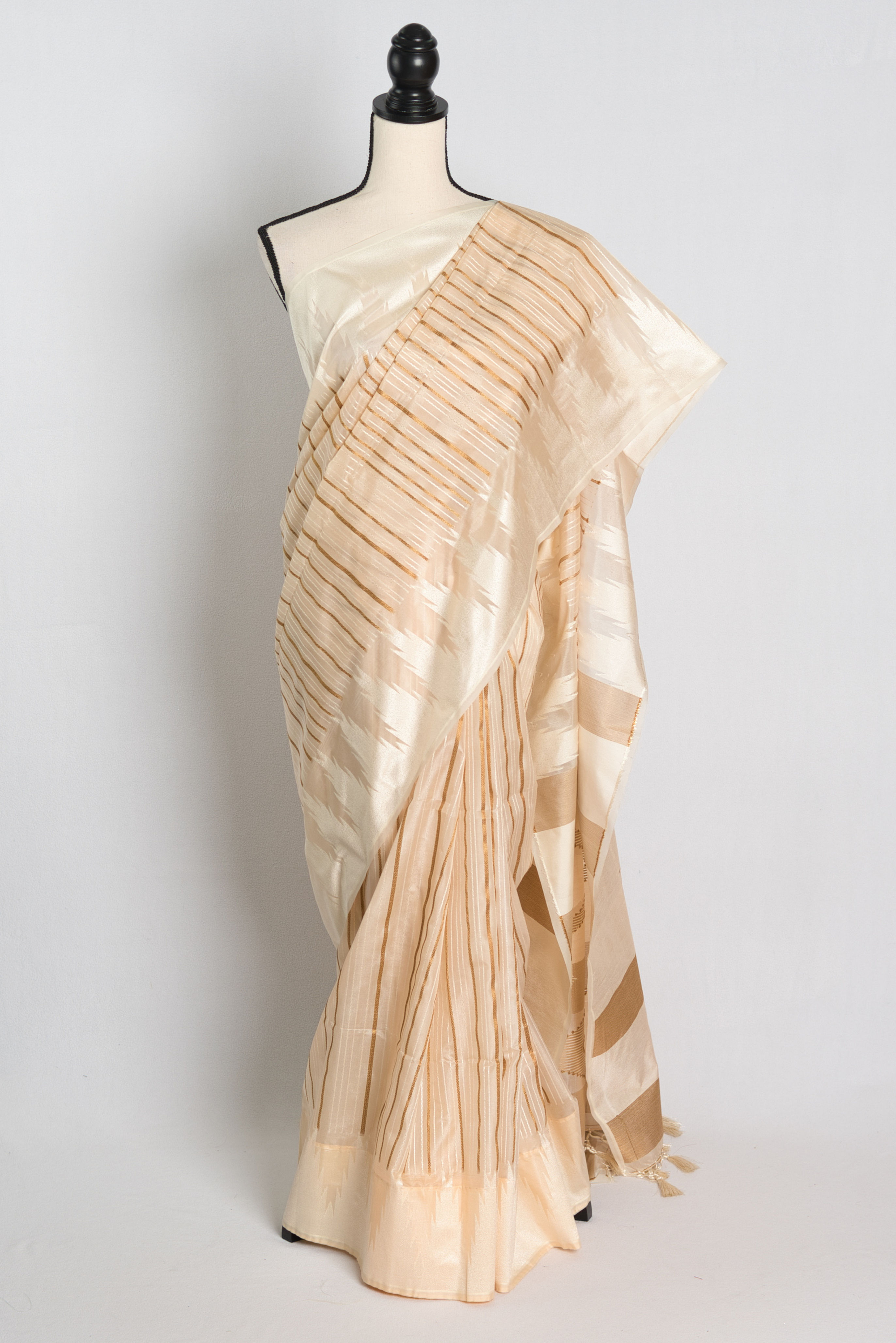 Soft Art Silk Temple Border Saree in Cream