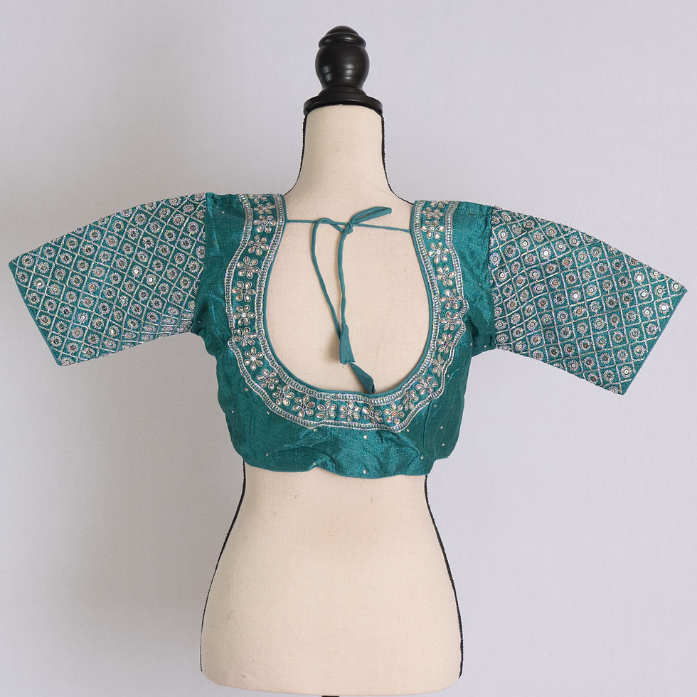 Silver Zari Embroidery Designer Rama Green Blouse in Size 36