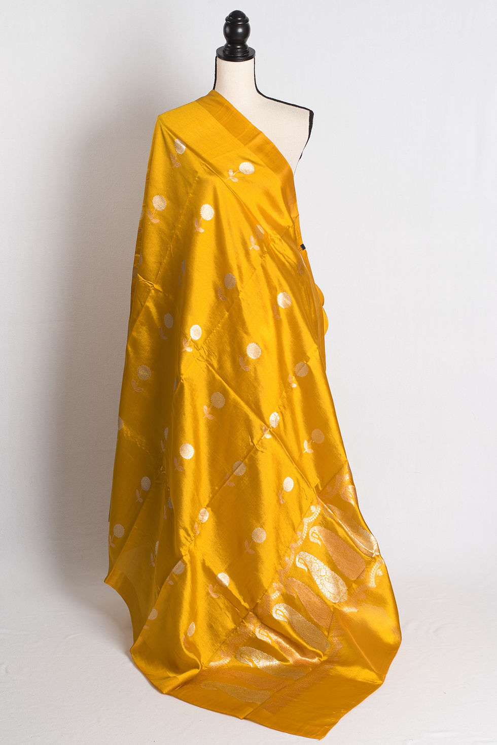 Sunlit Sonnet : Silk Mark Certified Golden Yellow Satin Katan Banarasi Saree