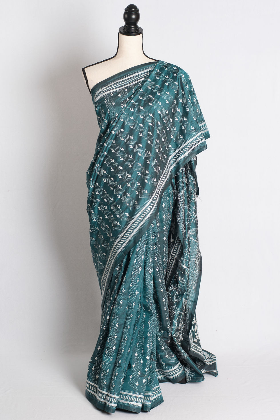 Meadow Whisper - Hand Embroidered Blended Silk Kantha Saree