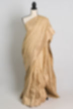 Beige and Gold Embroidery Dola Silk Cocktail Saree