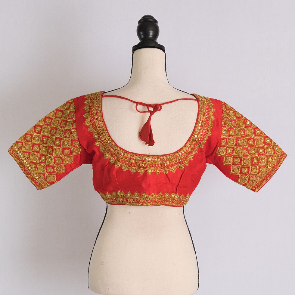 Golden Embroidery Red Designer Blouse in Size 36