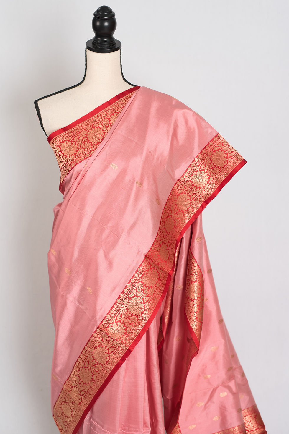 Thumbnail: Kusum : Certified Silk Banarasi Saree in Soft Blush Pink and Red