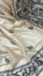 Video of Beige and black hand-painted Madhubani Tussar silk saree with fish motifs (Matsya Collection).