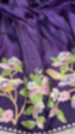 Video of Deep purple semi organza saree; lightweight sheer designer handloom with embroidery. Free shipping from within  USA.