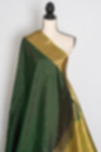 Thumbnail: Full length view of the Mytheli forest green poly silk Kanjivaram saree