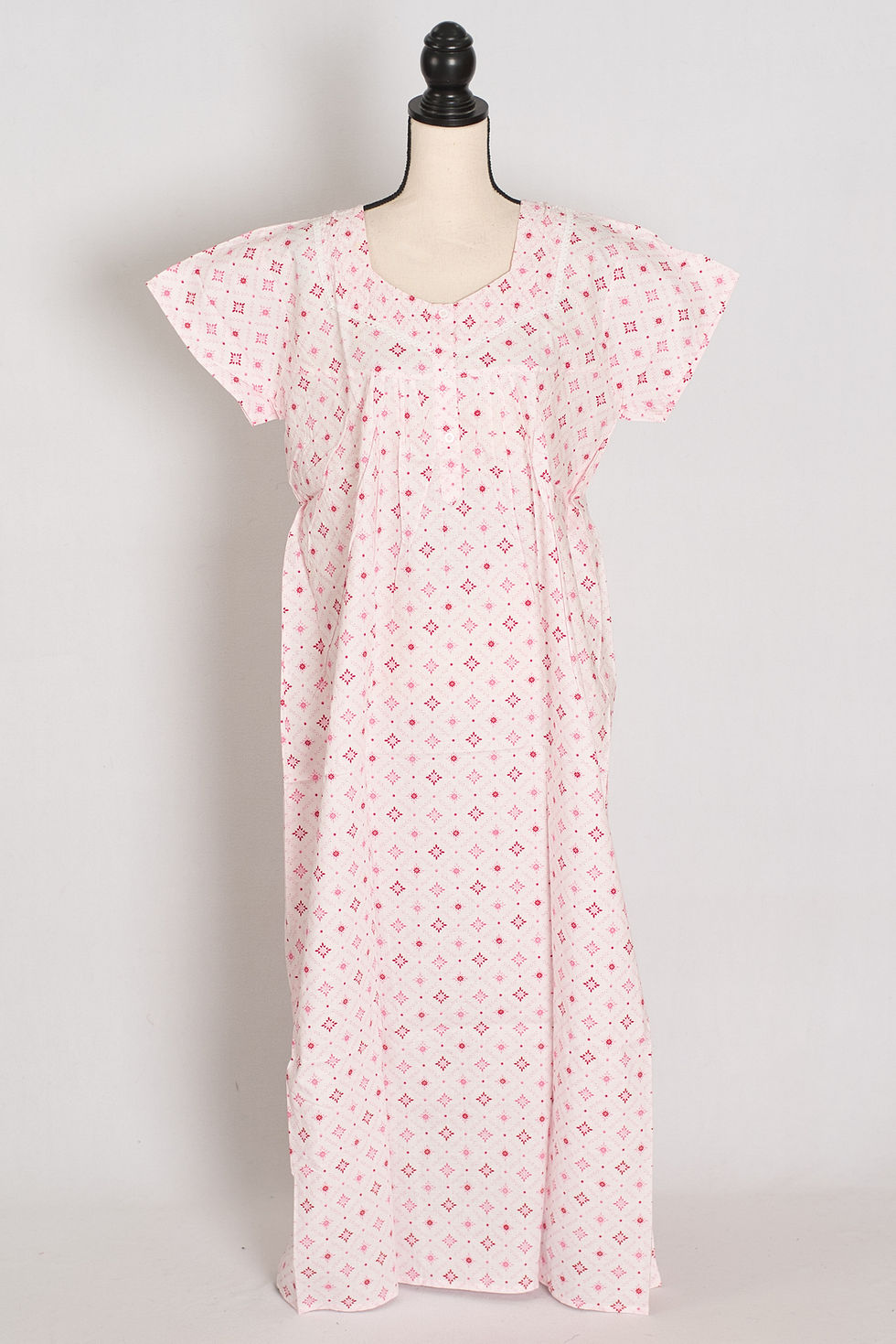 Baby Pink Geometric Floral Print Pure Cotton Indian Nightgown