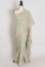 Full layout view of the sea green georgette partywear saree.