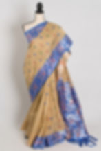 Bristi: Budget Friendly Blended Cotton Baluchari Saree in Beige and Blue