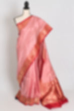 Kusum : Certified Silk Banarasi Saree in Soft Blush Pink and Red