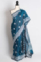 Shyamala - Dark Blue Blended Silk Hand Embroidered Kutch Work Saree