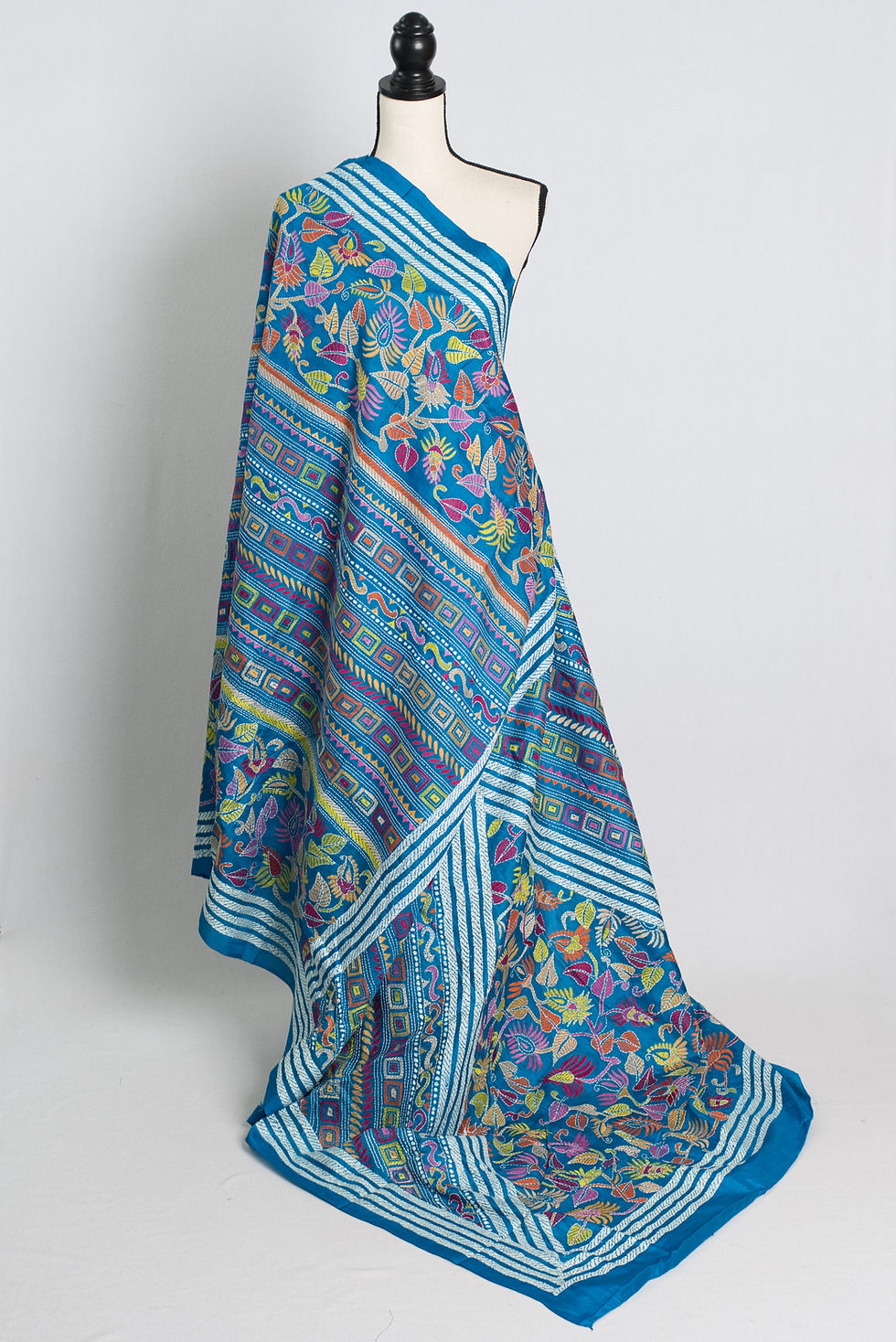 Blue Bengal Handwoven Kantha-Work Muslin Saree main image 1