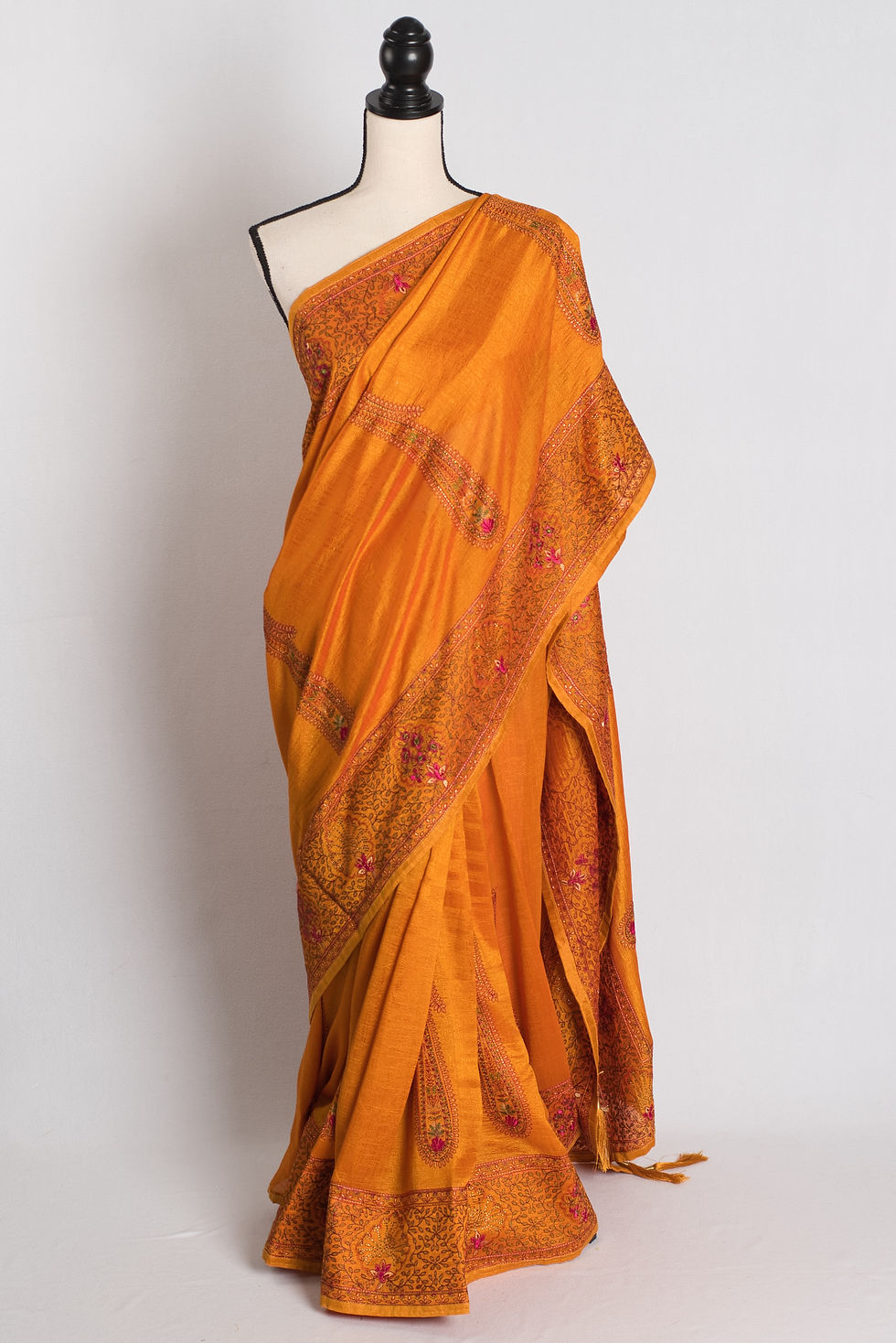 Noorima - Semi Tussar Kashmiri Embroidery Saree in Warm Orange