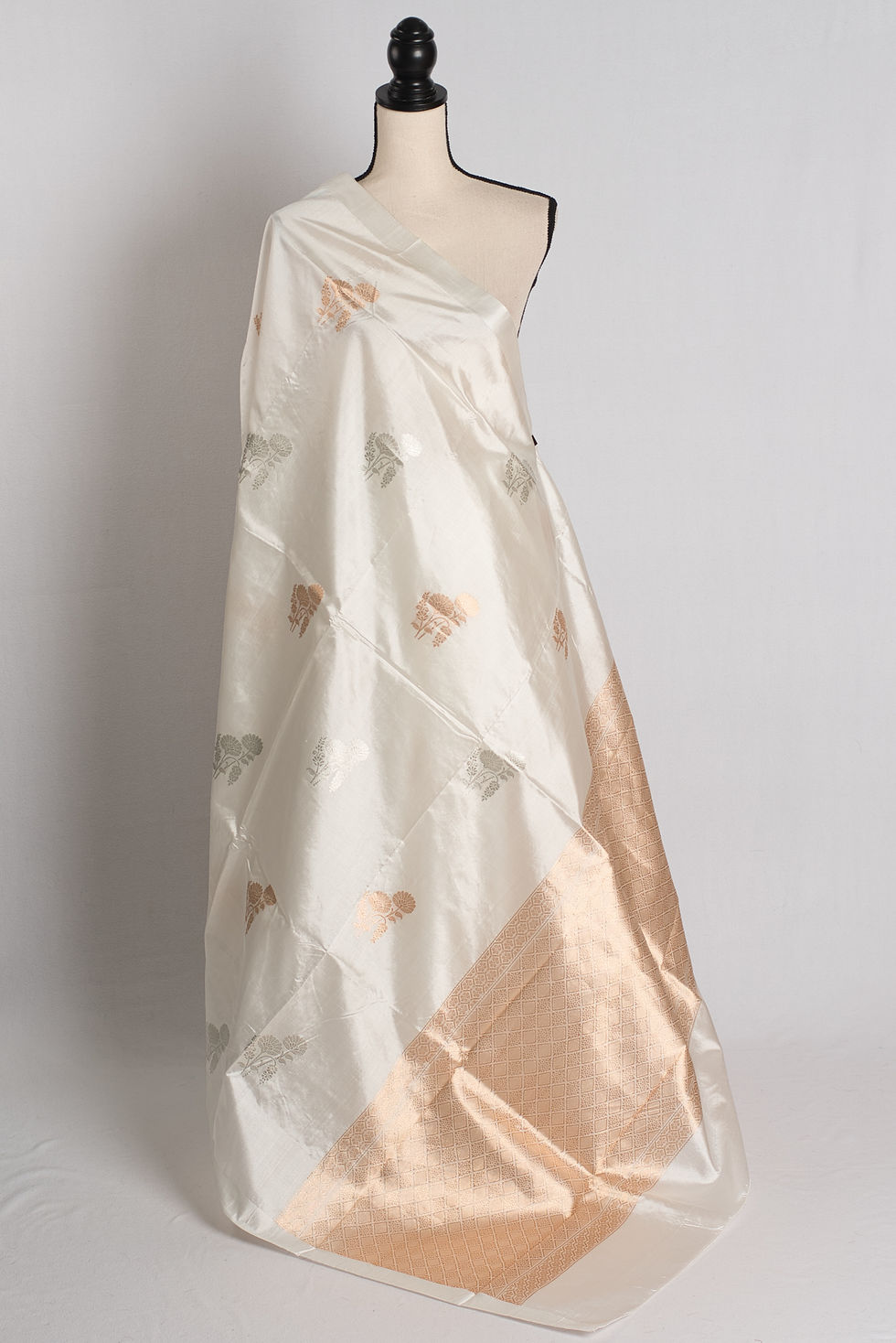 Ivory Muse : Silk Mark Certified White and Gold Satin Katan Banarasi Saree