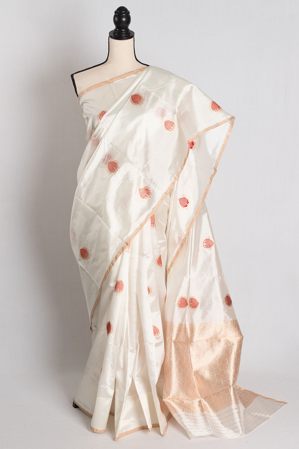 Yugm : White and Red Banarasi Silk Saree