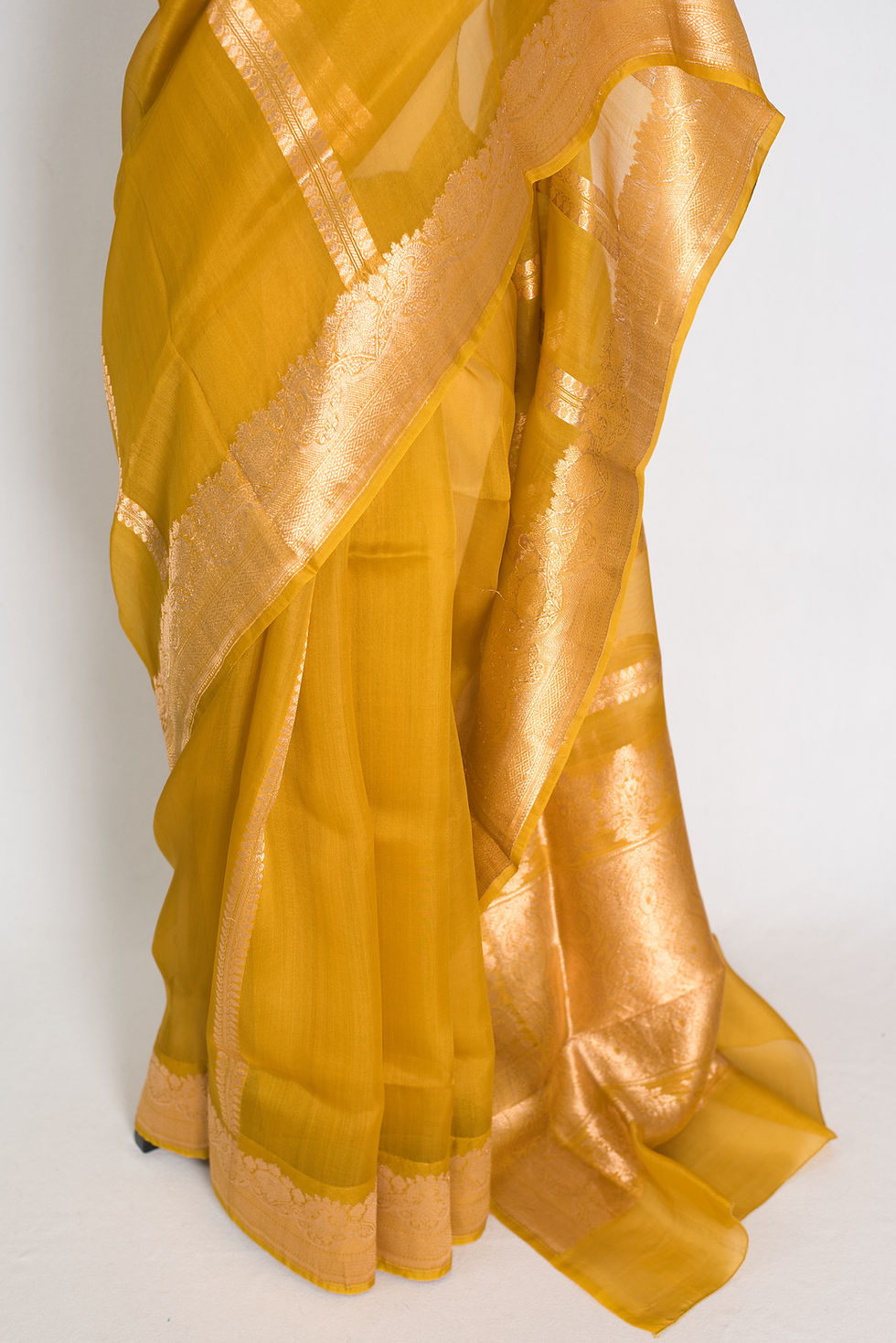 Thumbnail: Golden Yellow Kora Organza Banarasi Saree with Gold Zari motifs