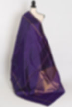 Nithila deep purple and gold Kanjivaram silk saree with subtle self-check pattern and Silk Mark certification.