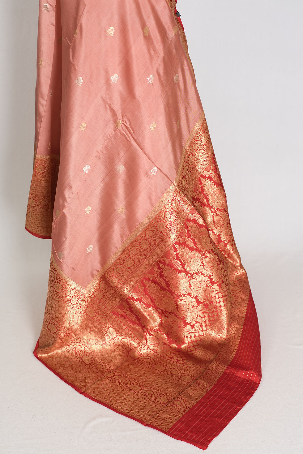 Thumbnail: Pastel Brown Katan Banarasi Silk Saree with Contrast Red and Gold Border