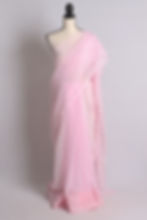 Hand Embroidery Chikankari Faux Chiffon Saree in Baby Pink and White