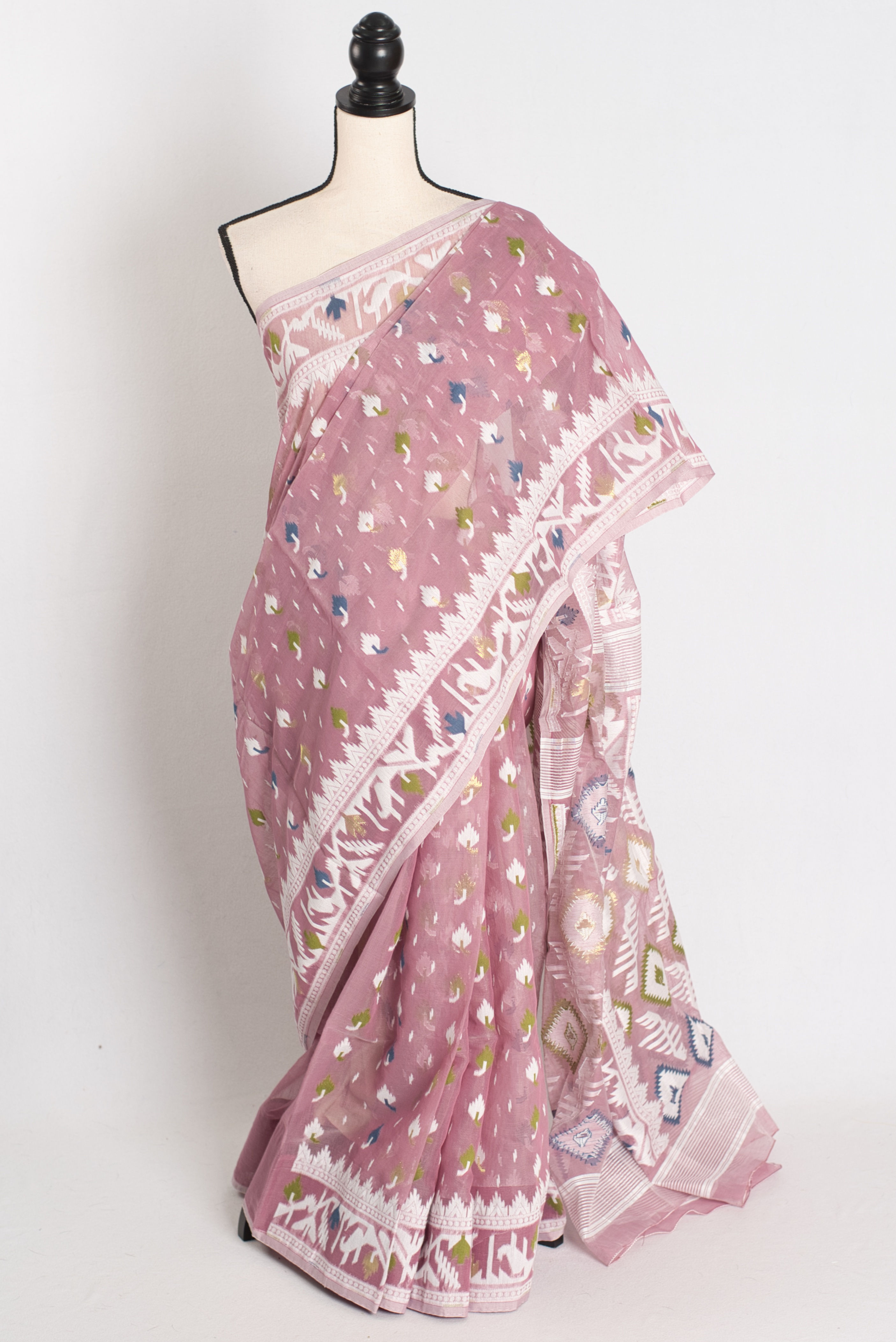 Maya : Purple and White Blended Soft Cotton Jamdani Bengali Saree