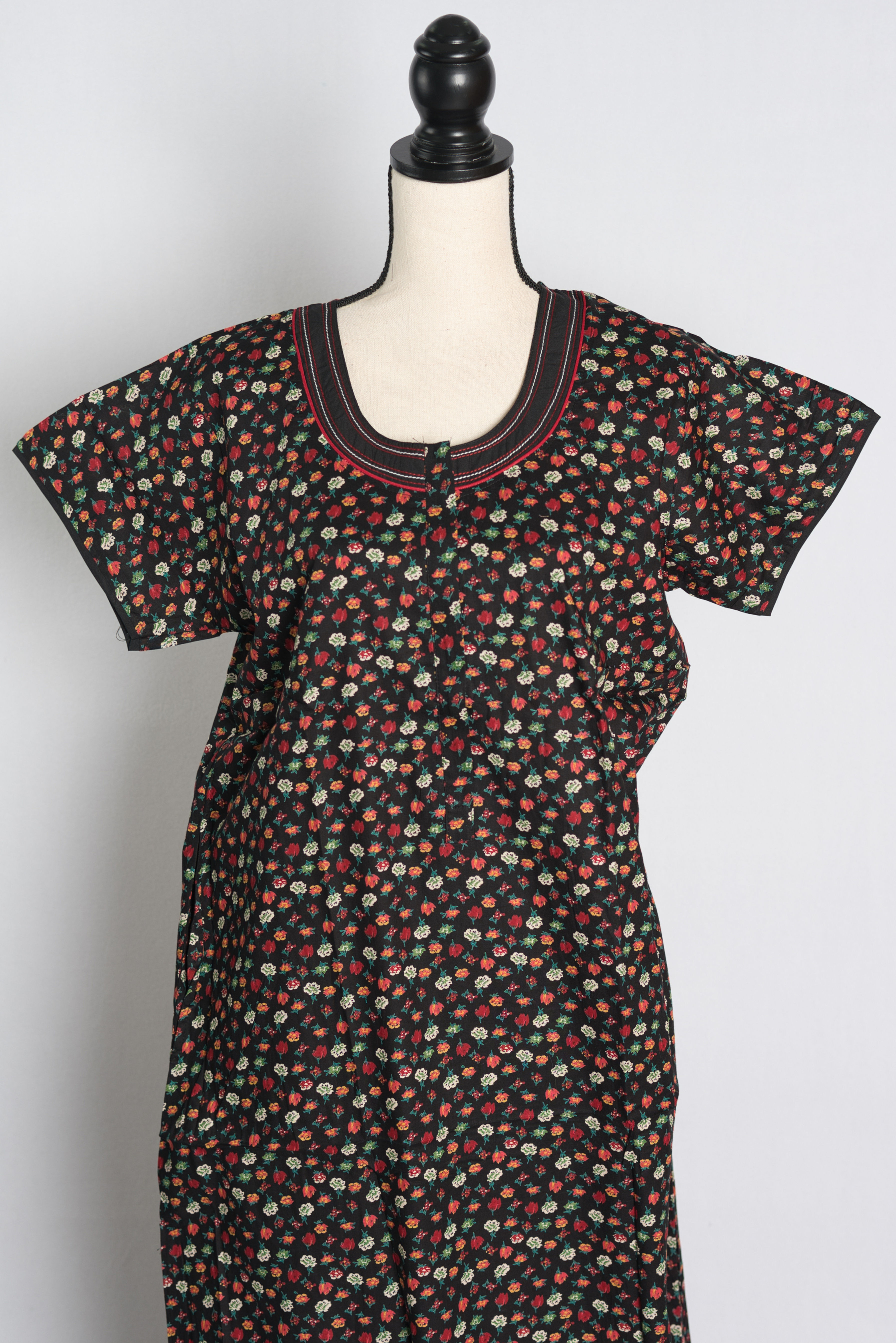 Pure Cotton Black Floral Printed Indian Nighty in Regular Size