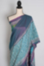 Thumbnail: Tri-color Bishnupur blended silk saree featuring hand embroidered white Kantha stitch diamond patterns.