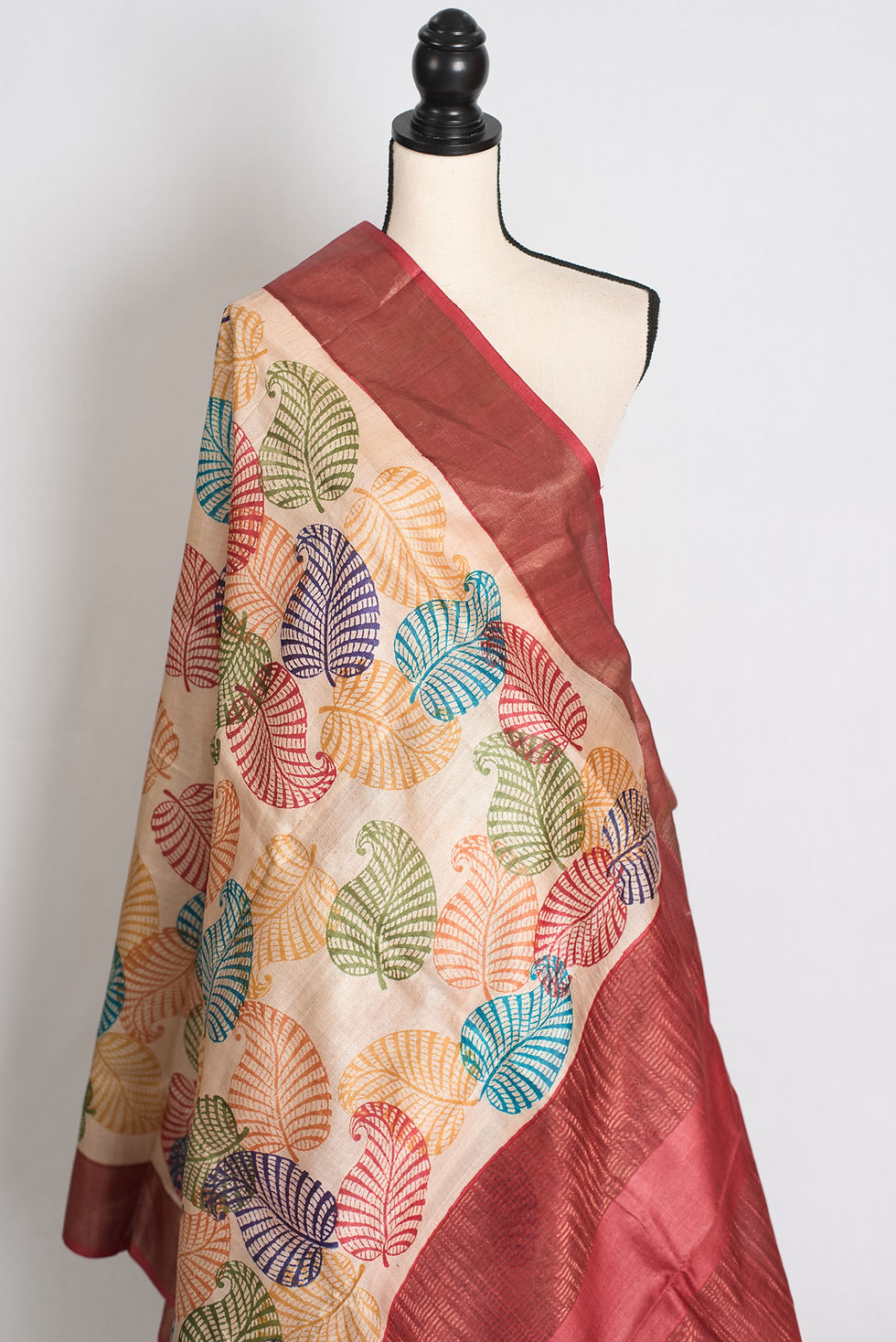 Thumbnail: Balaka: Hand Block Printed Tussar Silk Saree with Multi-Color Print