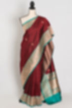 Kalpana | Brown Pure Katan Silk Banarasi Saree with 40 Size Stitched Blouse.