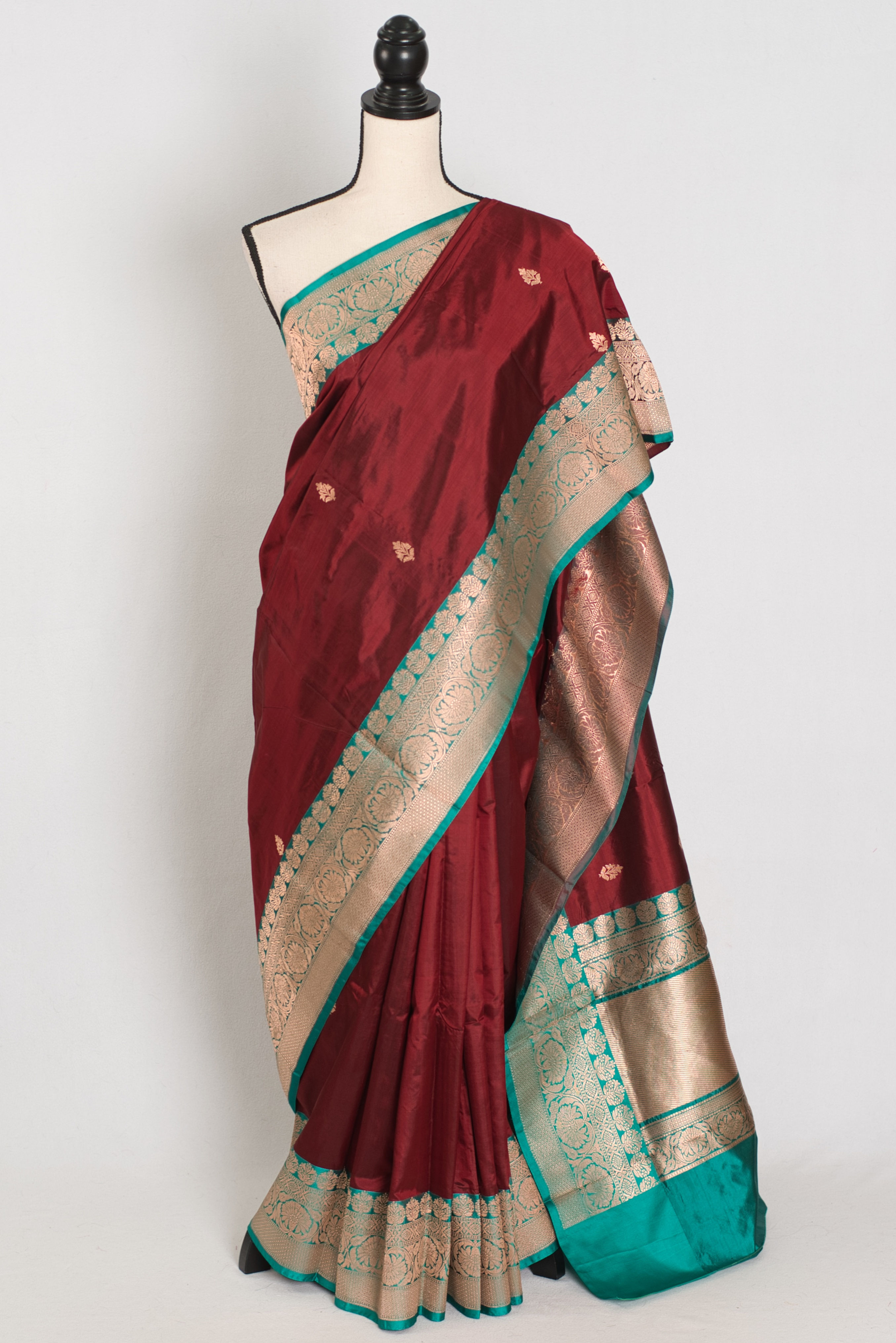 Kalpana | Brown Pure Katan Silk Banarasi Saree with 40 Size Stitched Blouse.