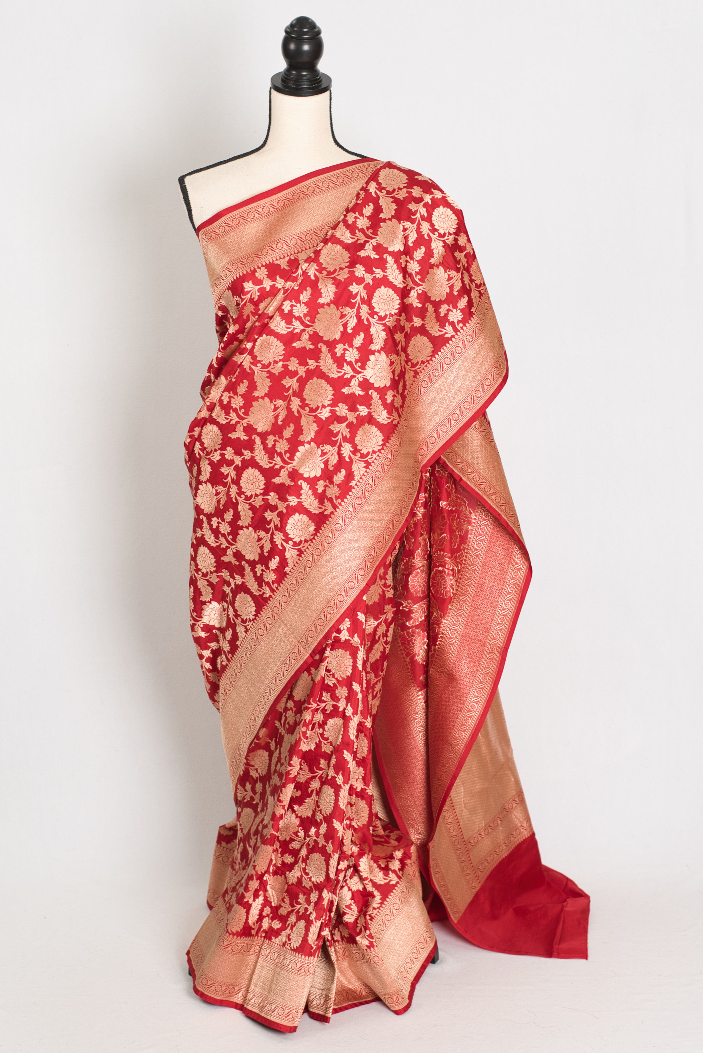 Kumuduni :Silk Mark Certified Red and Gold Bridal Jaal Banarasi Silk Saree