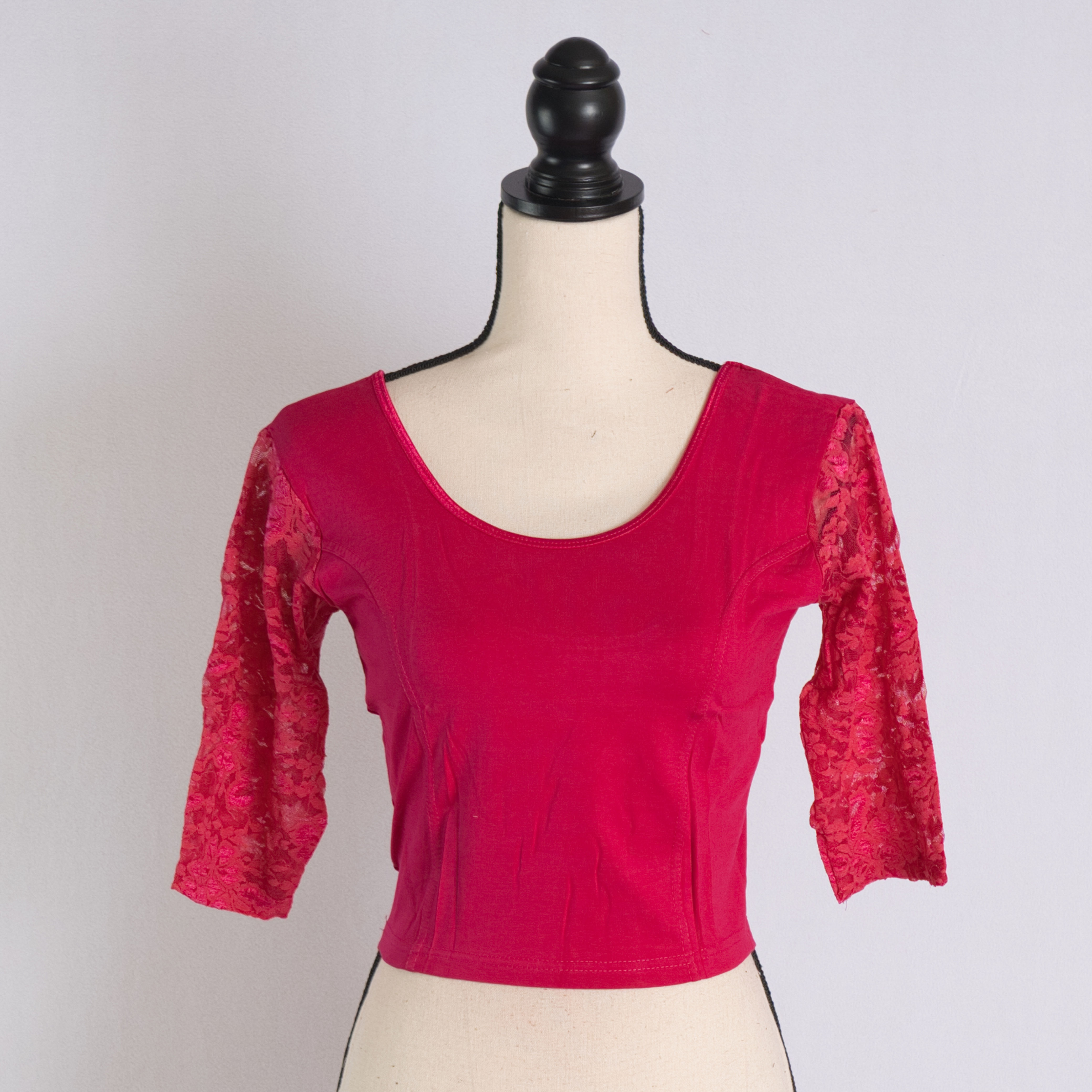 Lycra Stretchable Readymade Saree Blouse with Lace Sleeves in Pink