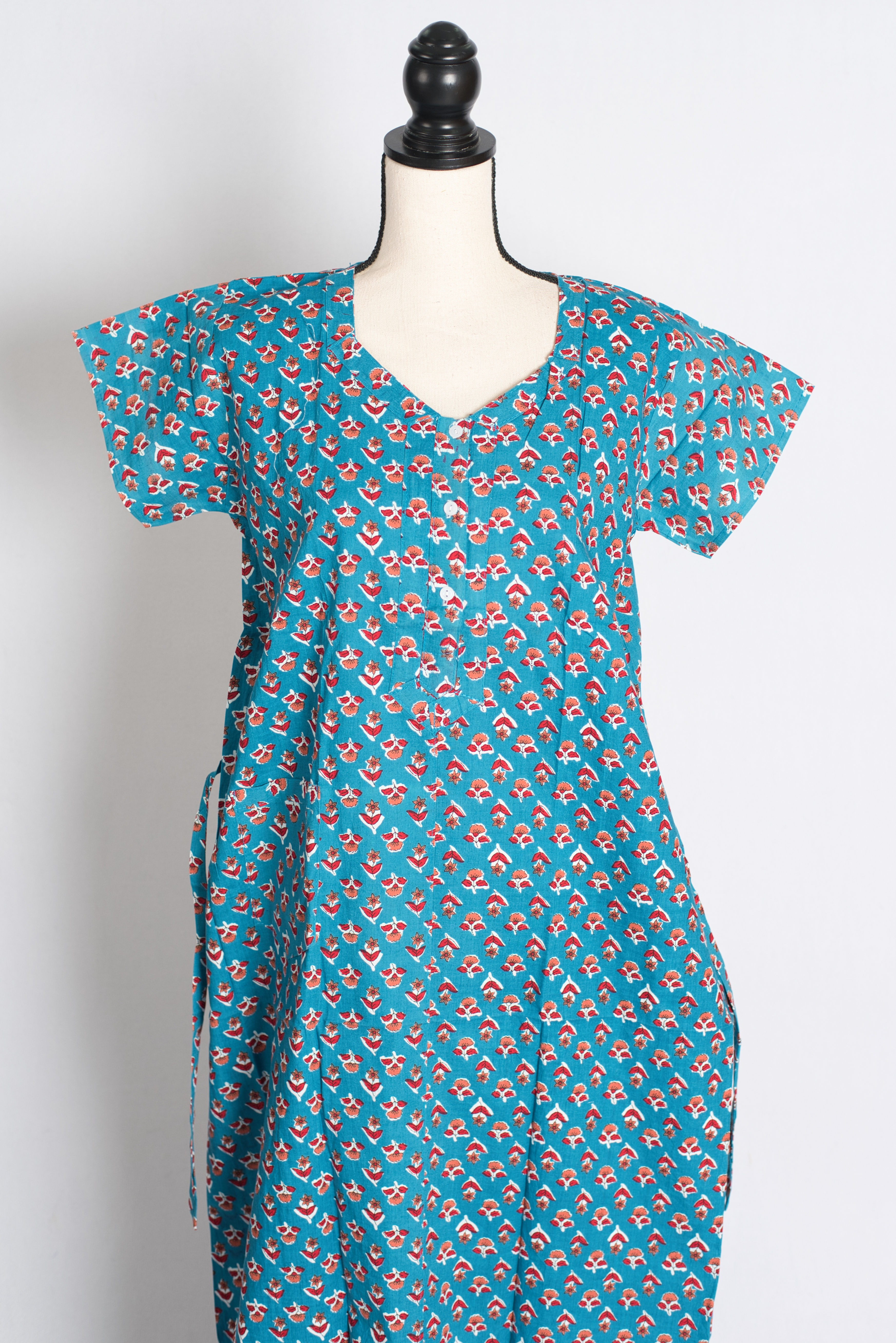 Printed Turquoise Blue Pure Cotton Nightwear in Regular Size