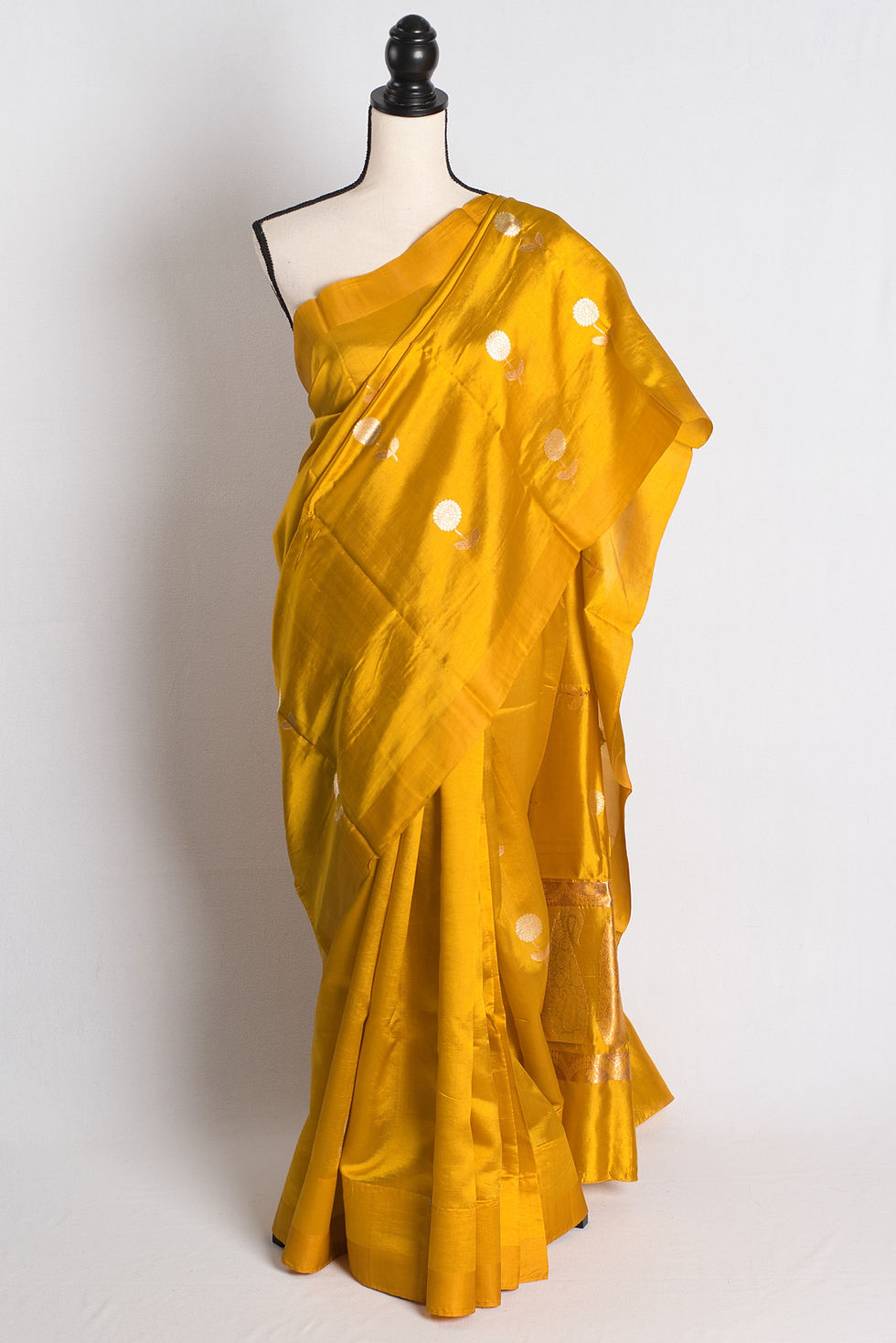 Sunlit Sonnet : Silk Mark Certified Golden Yellow Satin Katan Banarasi Saree